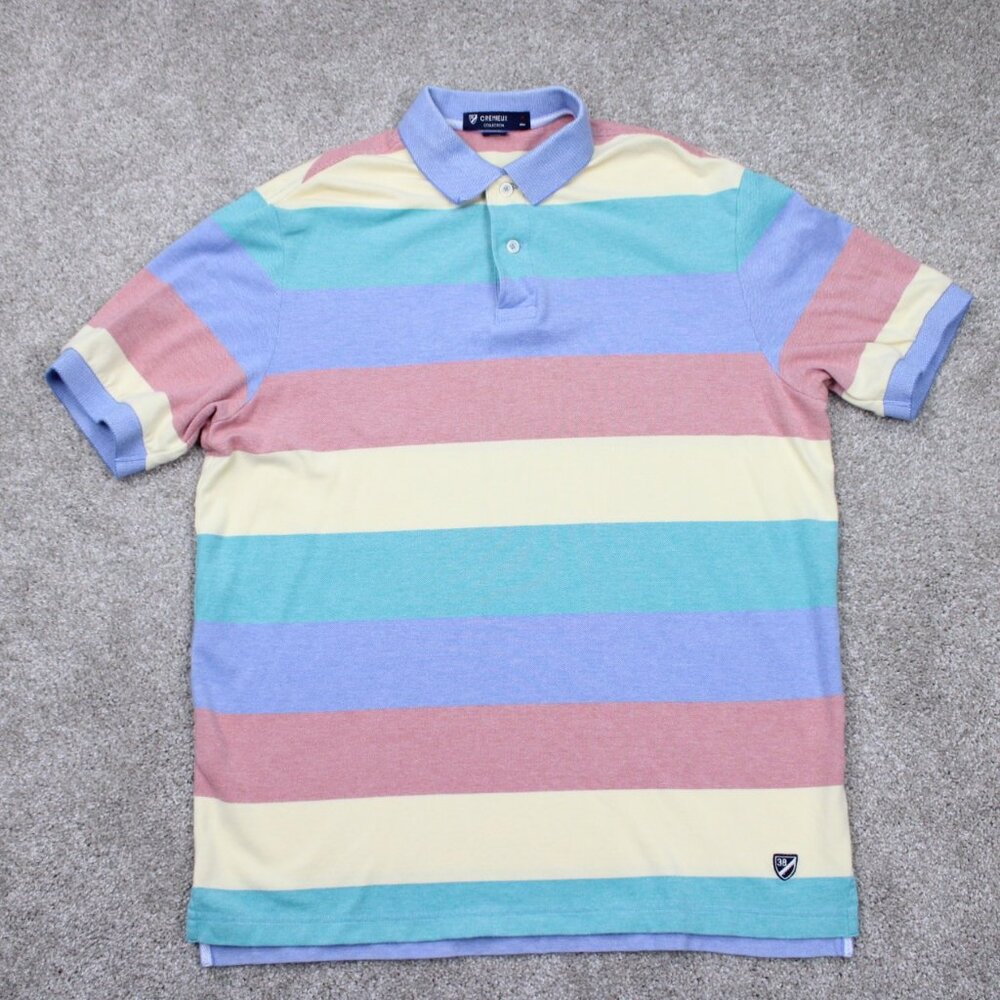 Cremieux Collection Polo Shirt Mens Medium Blue/Red/Yellow Cotton S/S Stretch‎